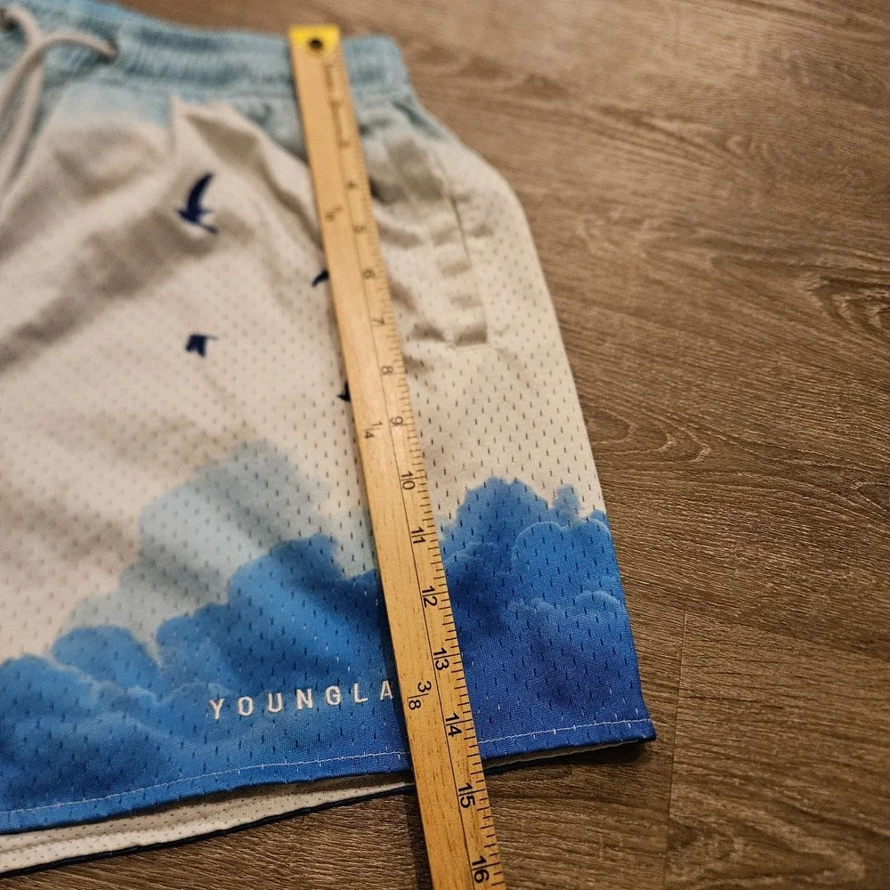 YoungLA 141 The Block Party Shorts Mens Large Above the Clouds Birds Streetwear